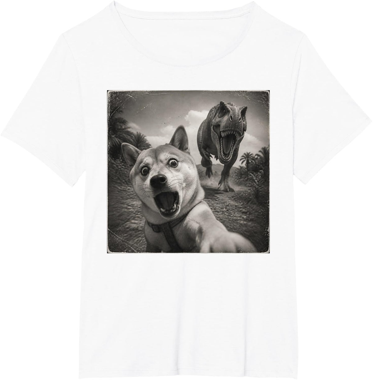 Funny Dinosaur Shiba Inu T-Shirt - White