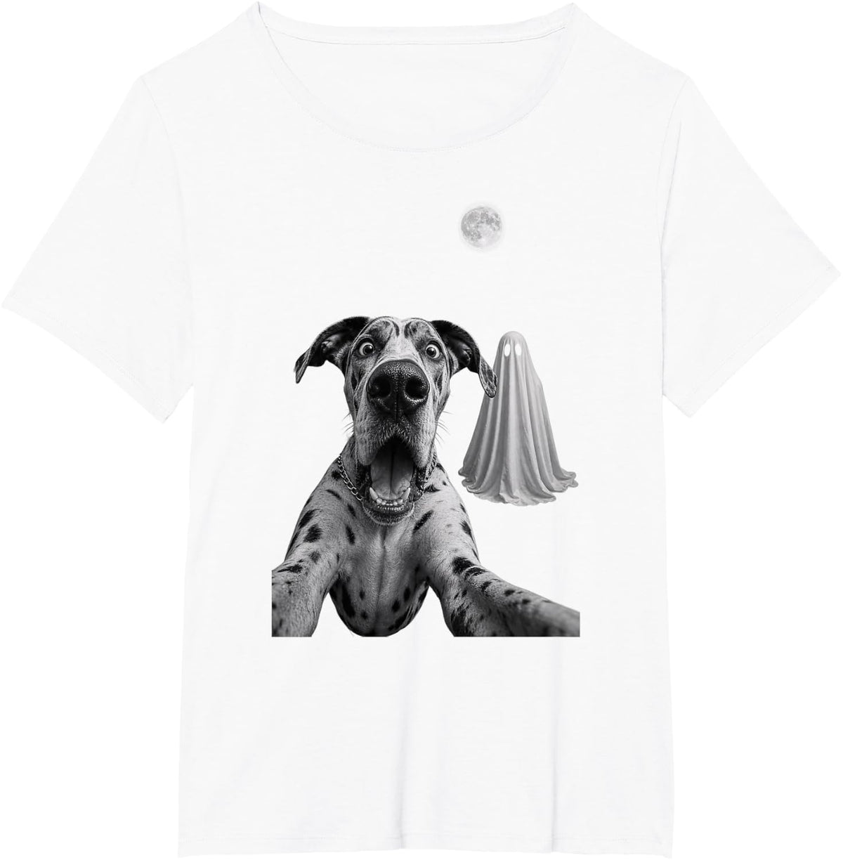Great Dane Halloween Ghost Dog Full Moon Humor T-Shirt - White