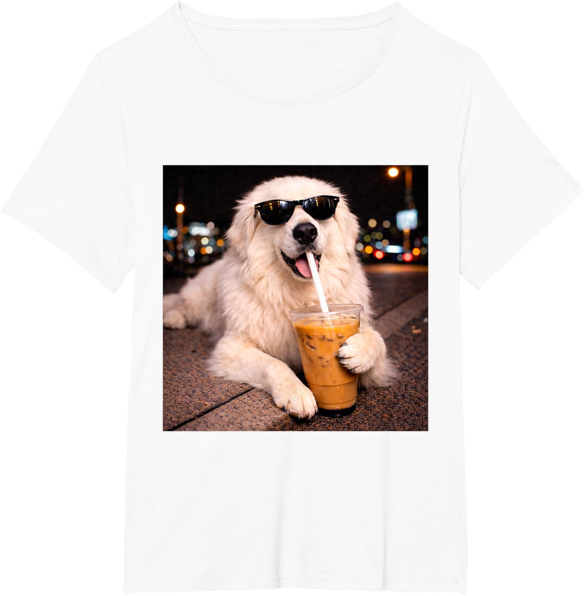 Great Pyrenees Dog Funny Iced Coffee Dogs Meme T-Shirt - White