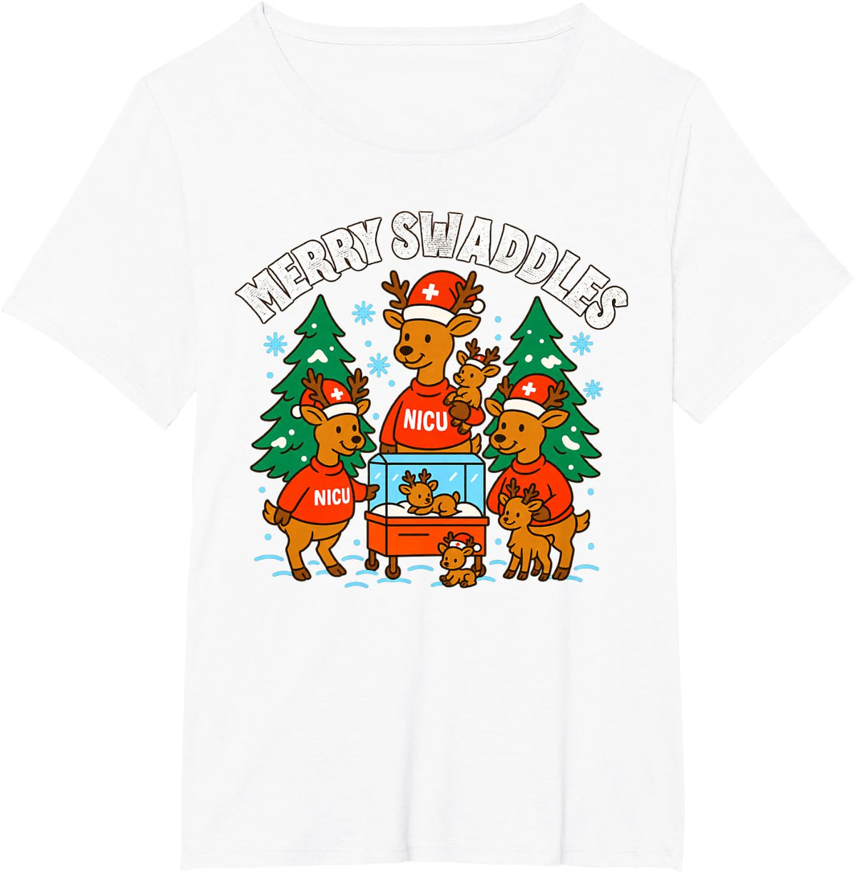 NICU Nurse Christmas Reindeer Neonatal Care T-Shirt - White