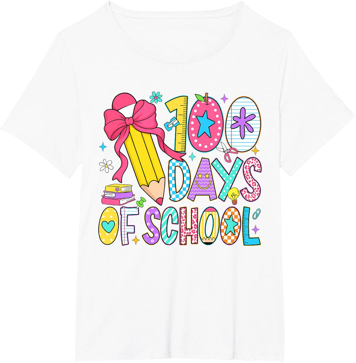100 Days of School Girls Coquette Bow 100th Day of School T-Shirt - White
