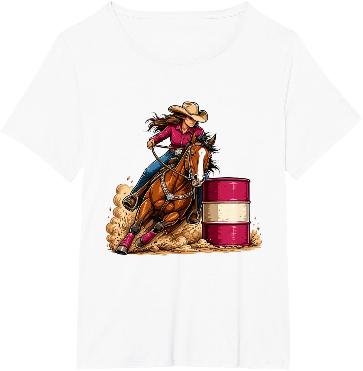 Western Horsewoman Barrel Racing Rodeo Spirit T-Shirt - White
