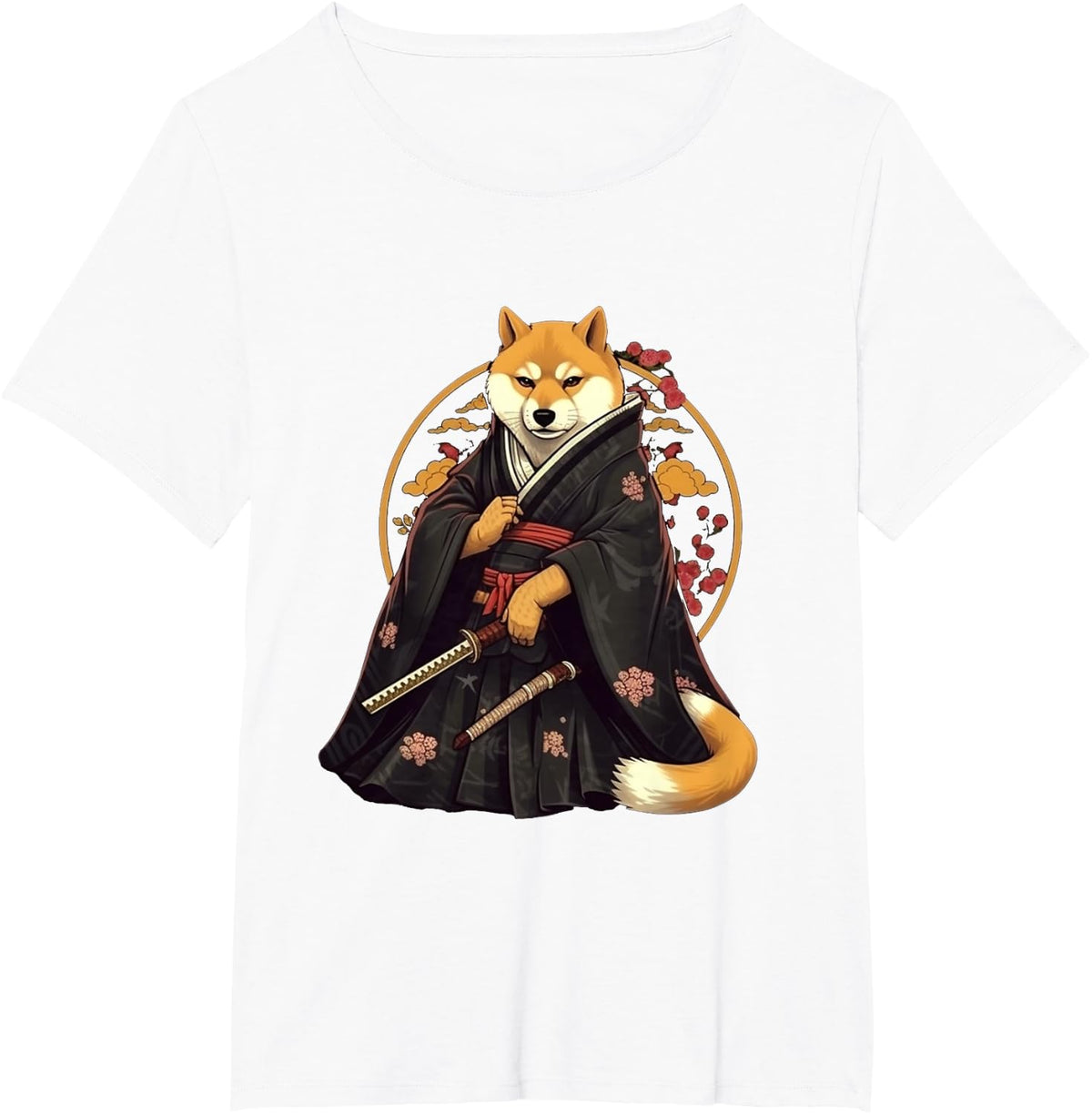 Japanese Shiba Inu Ukiyo-e Anime Katana Funny Japanese Art Tees T-Shirts - White