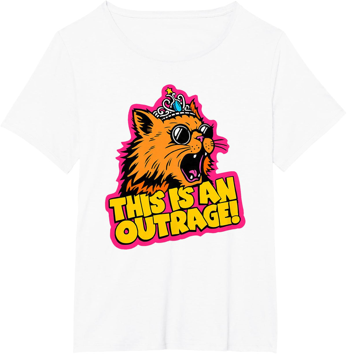 This is an Outrage Funny Princess Cat Riding Dinosaur T-Shirt - White
