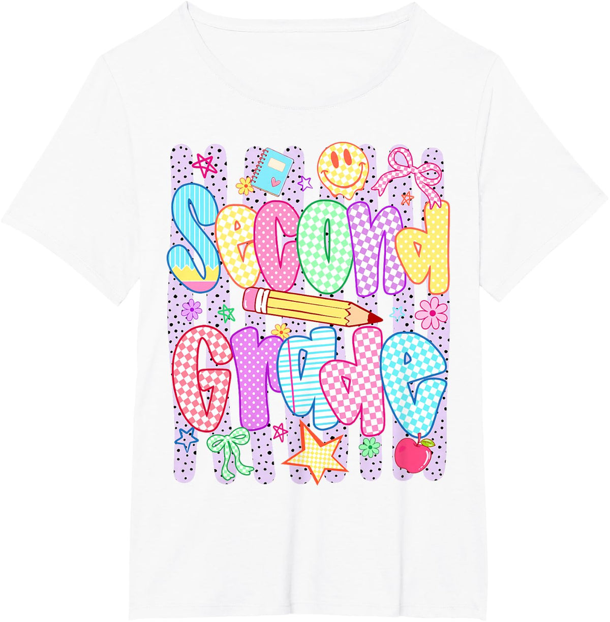 Second Grade Teacher Shirt for Women Men Striped Pencil Coquette Back to School Tees T Shirts - White