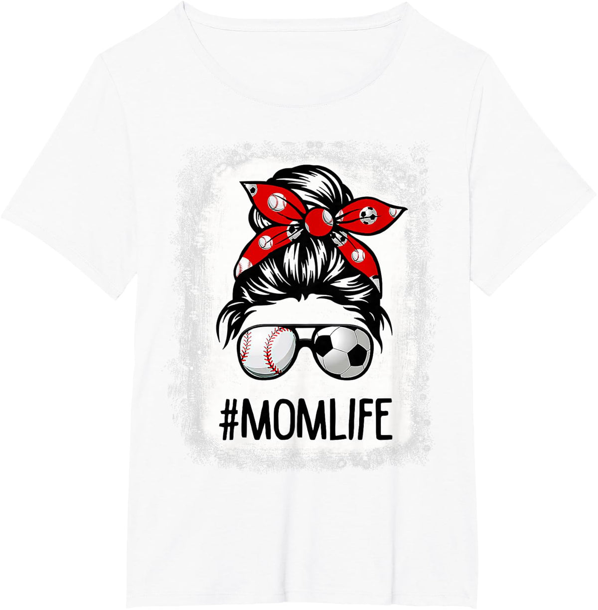 Bleached Mom Life Soccer Messy Bun Baseball Game Day T-Shirt - White