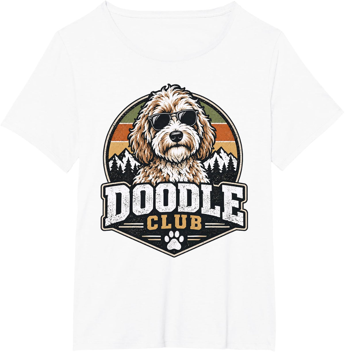 Labradoodle Retro Mountain Adventure Sunglasses Dog Lover T-Shirt - White