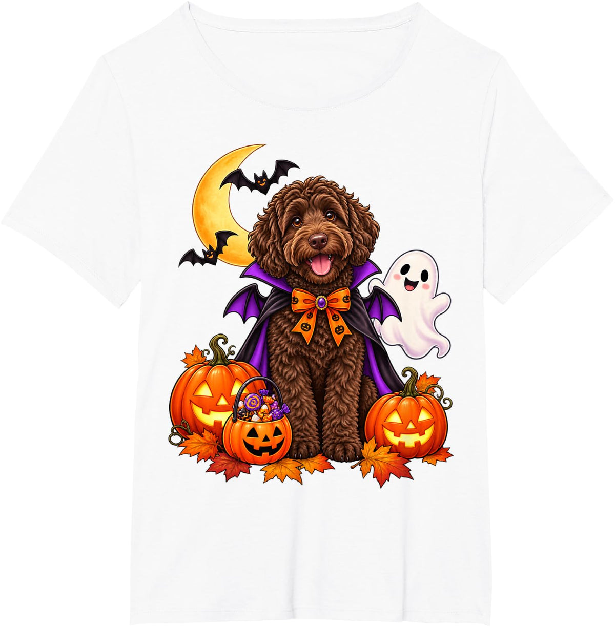 Cute Labradoodle Halloween Vampire Dog Pumpkin Fall Lover T-Shirt - White