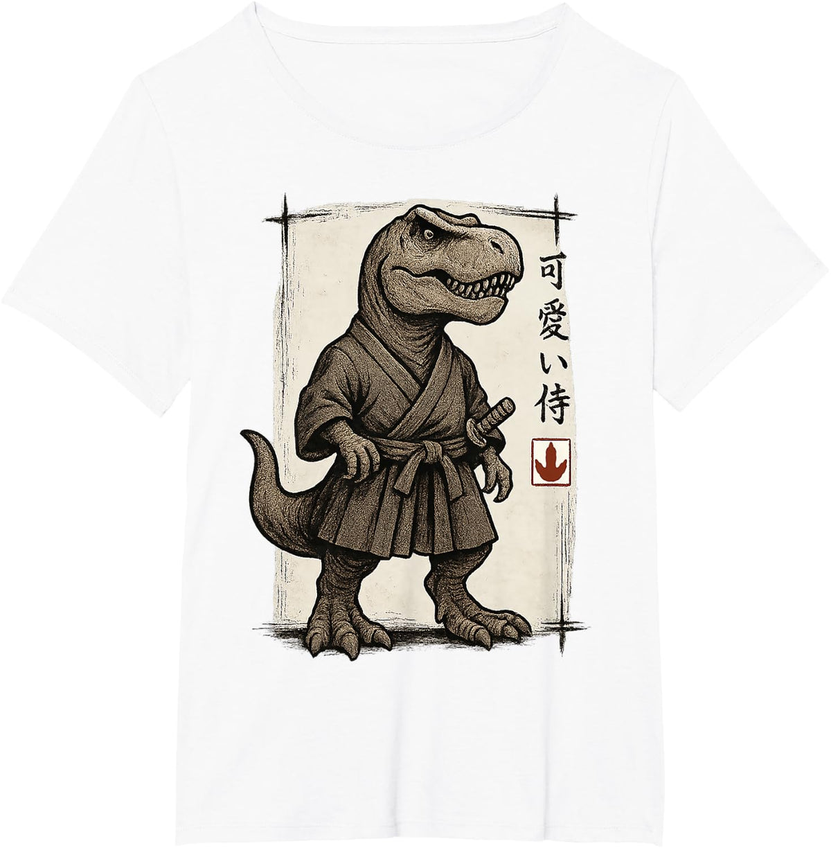 Samurai T Rex Japanese Art Anime Funny Gifts Men Women Kid T-Shirt - White