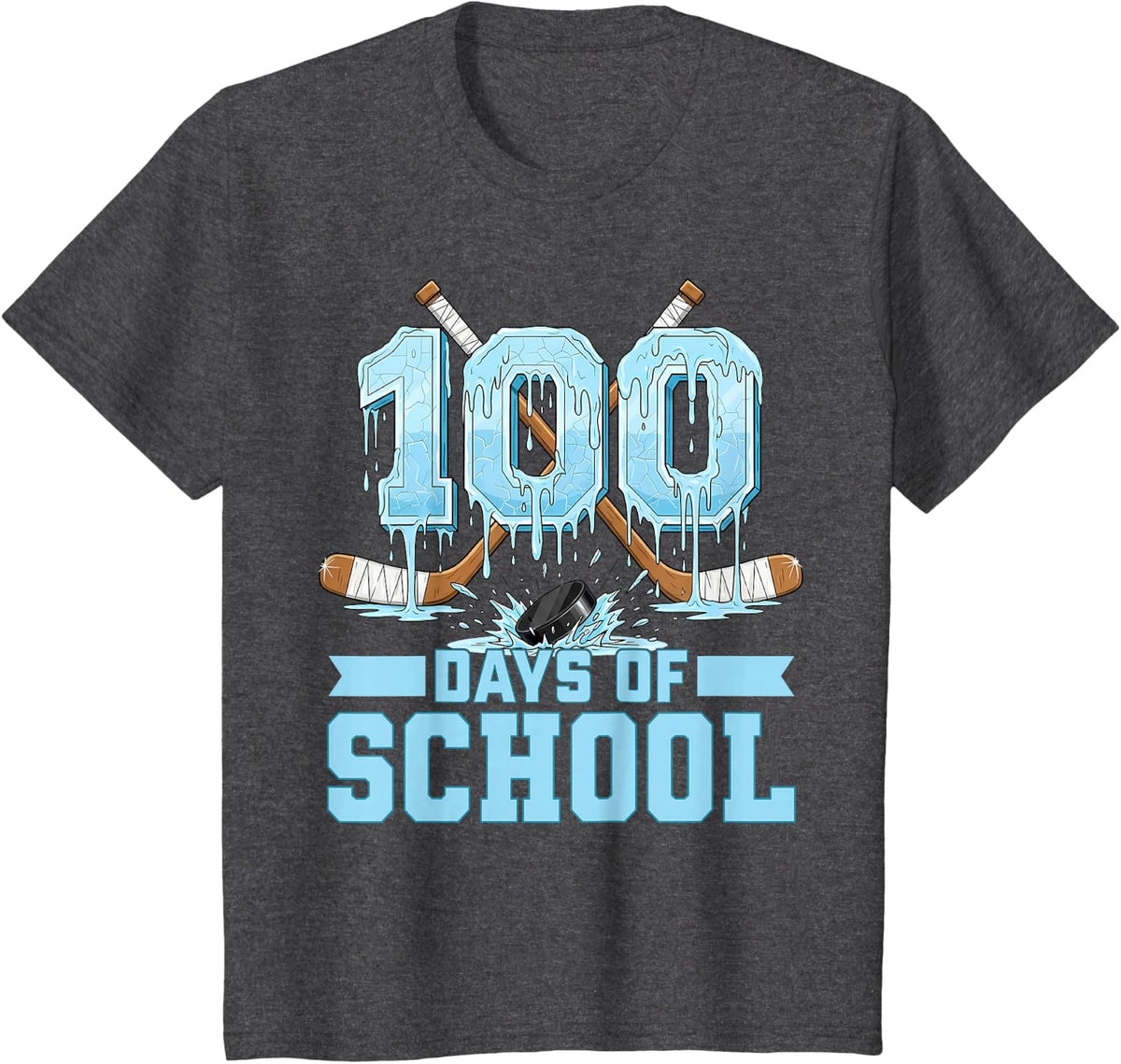 100 Days of School Hockey Drip Tees T Shirts for Boys Kids 100th Day Shirt - Dark Heather Grey