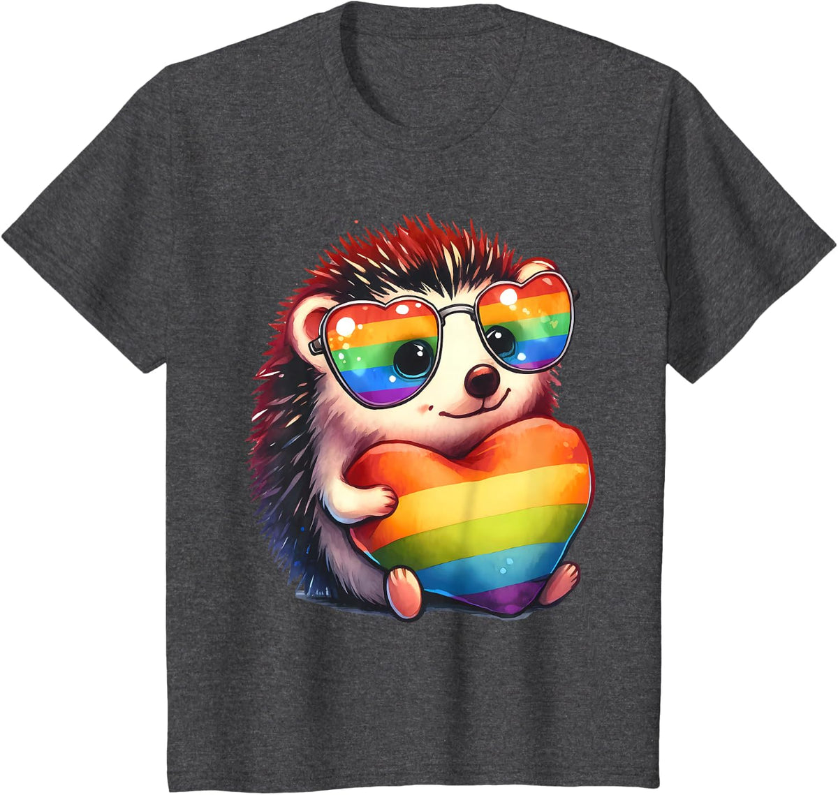 Gay Pride Hedgehog Heart Rainbow Flag LGBT Women Girls Kids T-Shirt - Dark Heather Grey