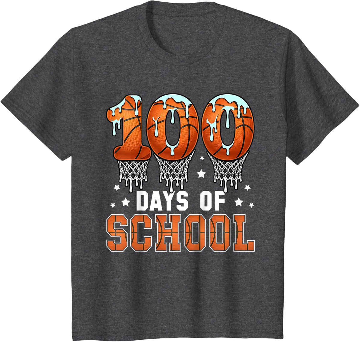 100 Days of School Basketball Drip 100th Day of School Boys T-Shirt - Dark Heather Grey
