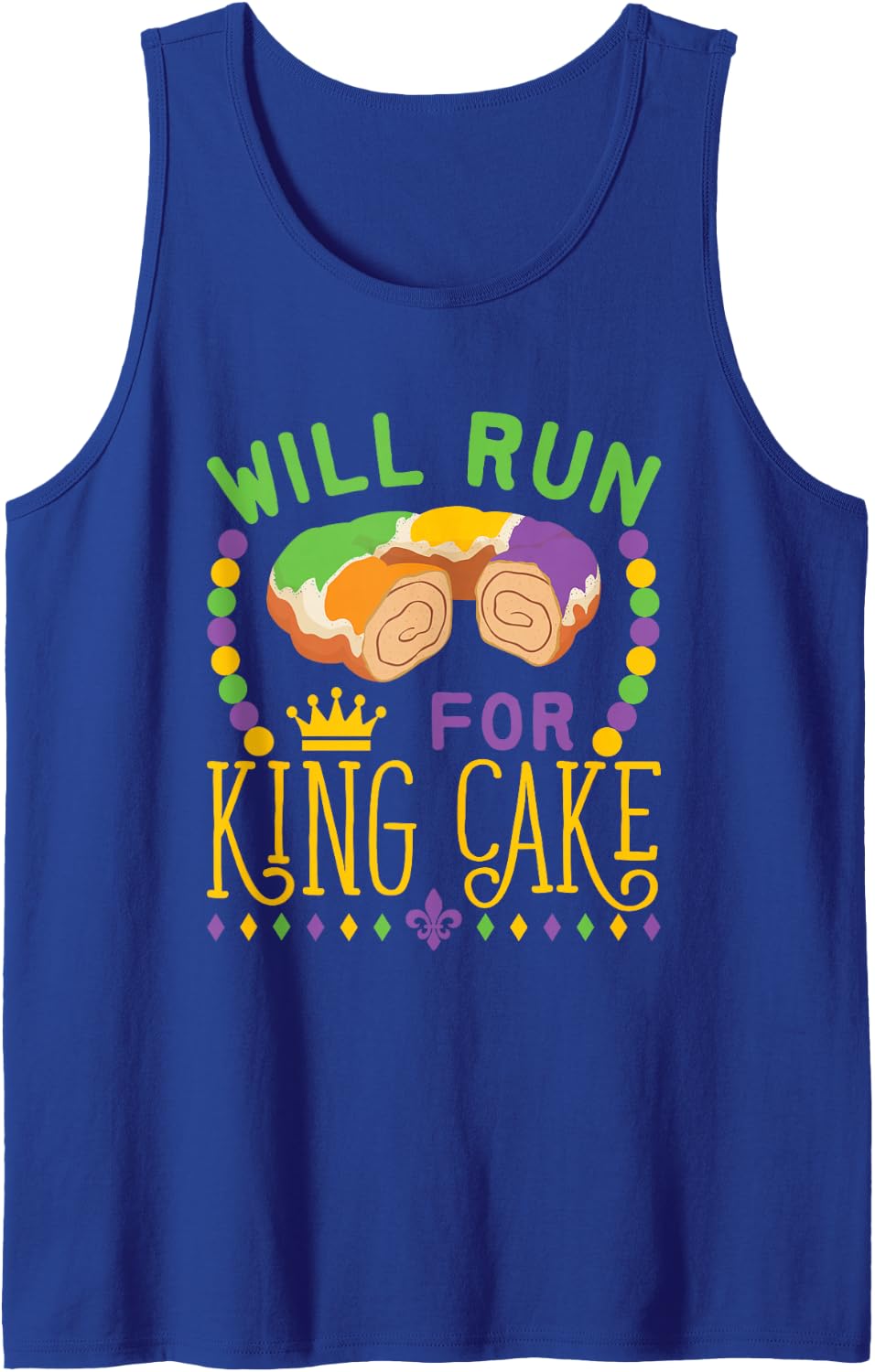 Mardi Gras Running Will Run for King Cake Funny Runner Tank Top - Royal Blue