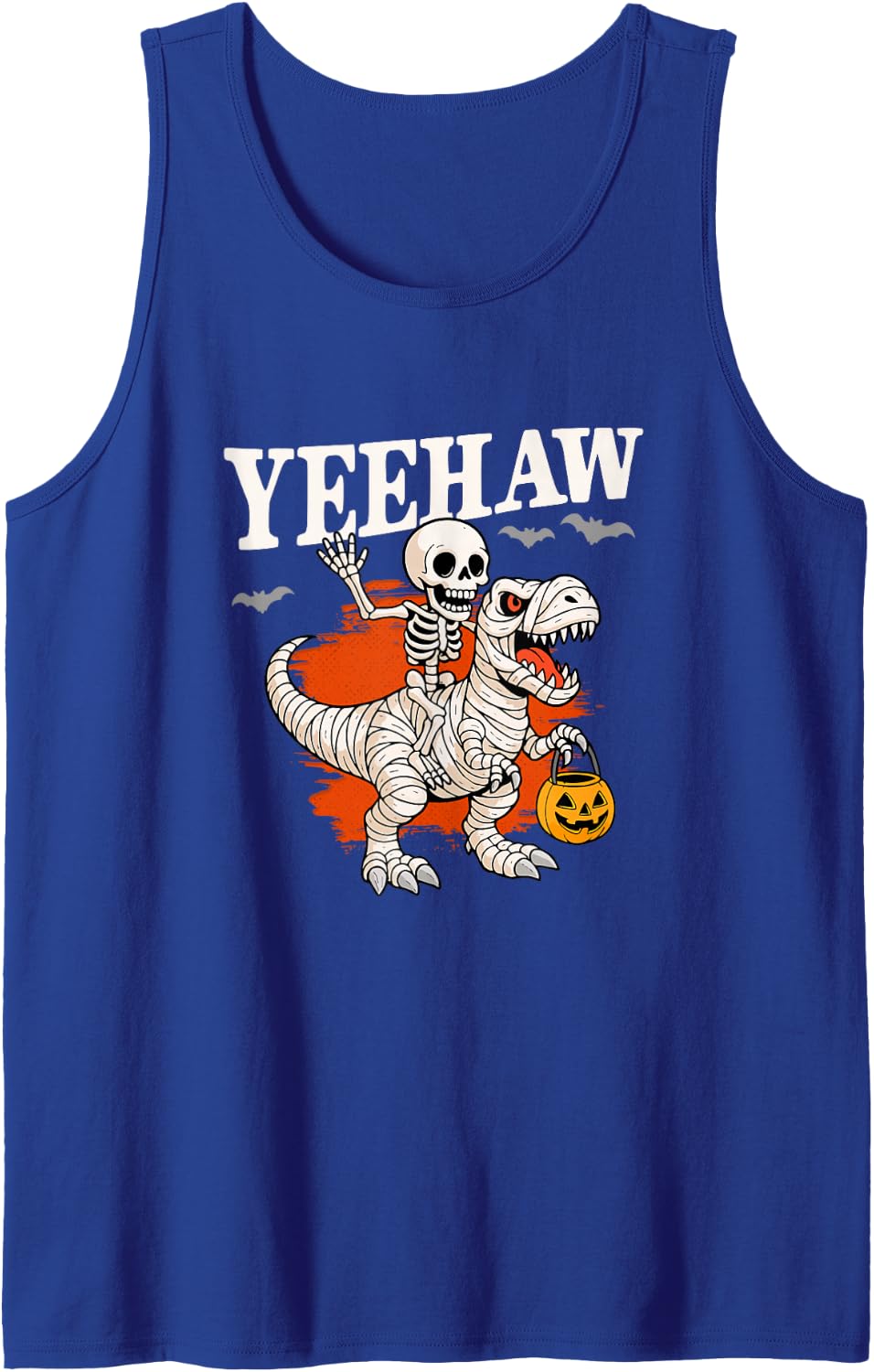 Yeehaw Halloween Skeleton Cowboy Dinosaur Costume Sleeveless Tank Top - Royal Blue