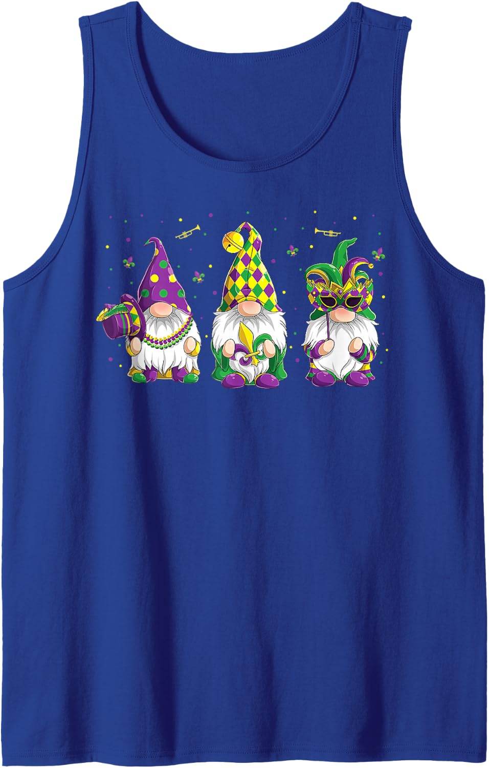 Funny Gnomes Jester Beads & Mask Mardi Gras Gnomes Carnival Sleeveless Tank Top - Royal Blue