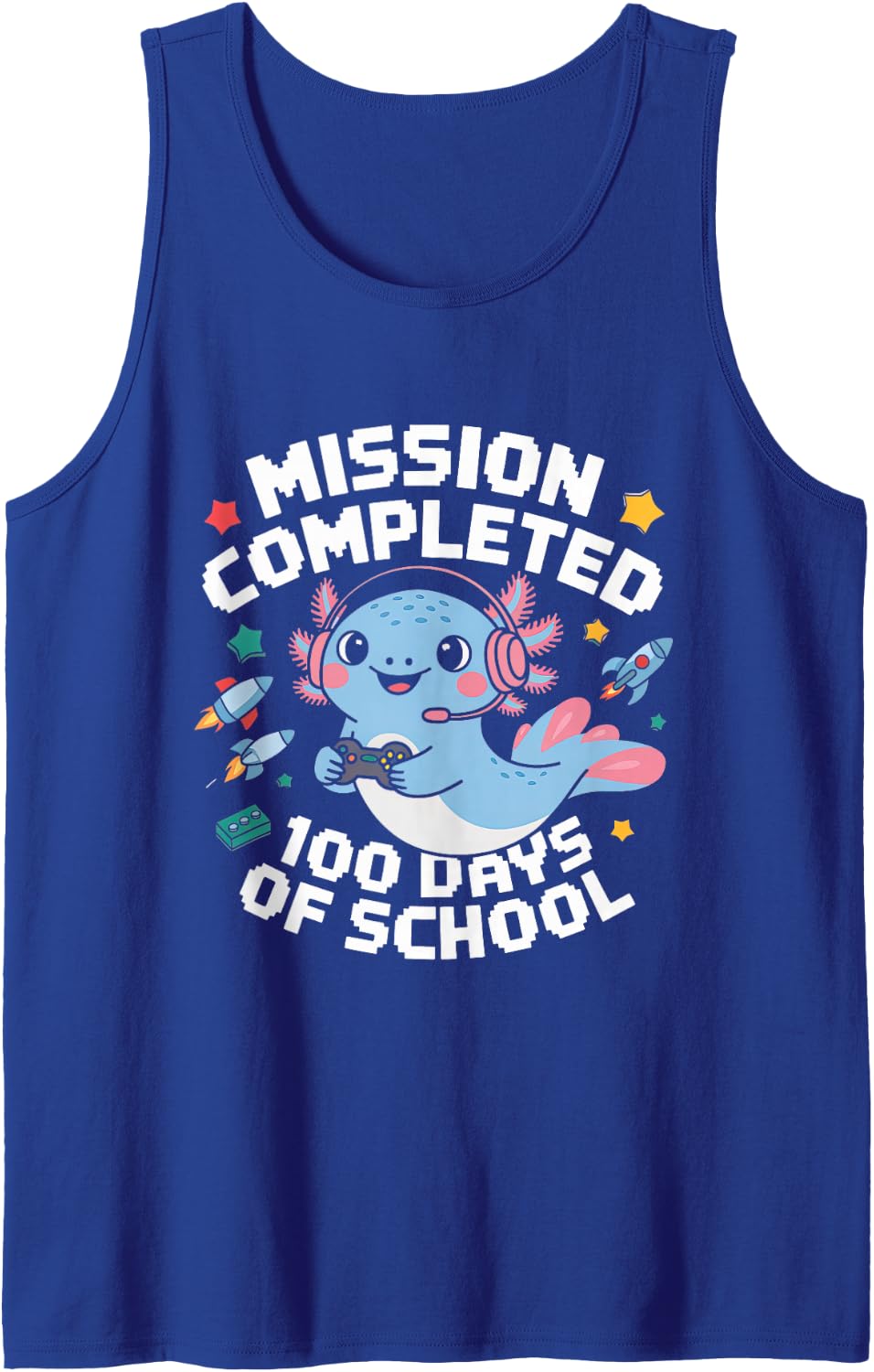 100 Days of School Boys 100th Day of School Gamer Axolotl Sleeveless Tank Top - Royal Blue