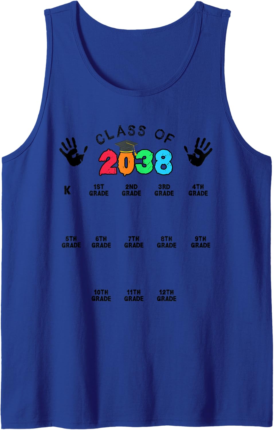 Class of 2038 Grow with Me Handprint Pre-K 12th Grade Sleeveless Tank Top - Royal Blue