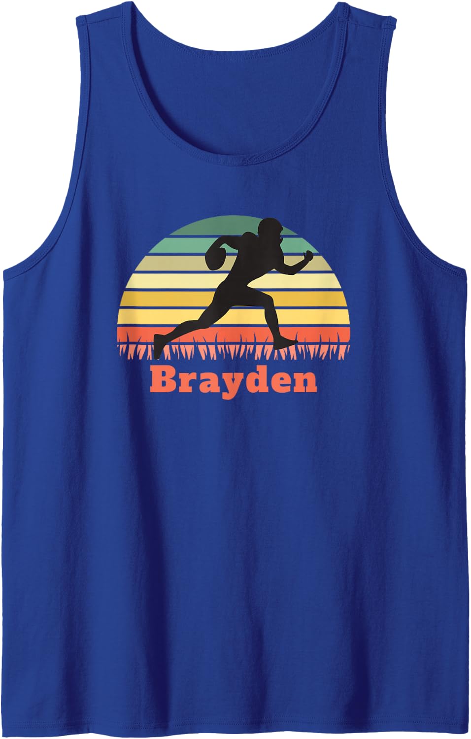 Brayden Boy's Personalized Football Player Vintage Sunset Sleeveless Tank Top - Royal Blue