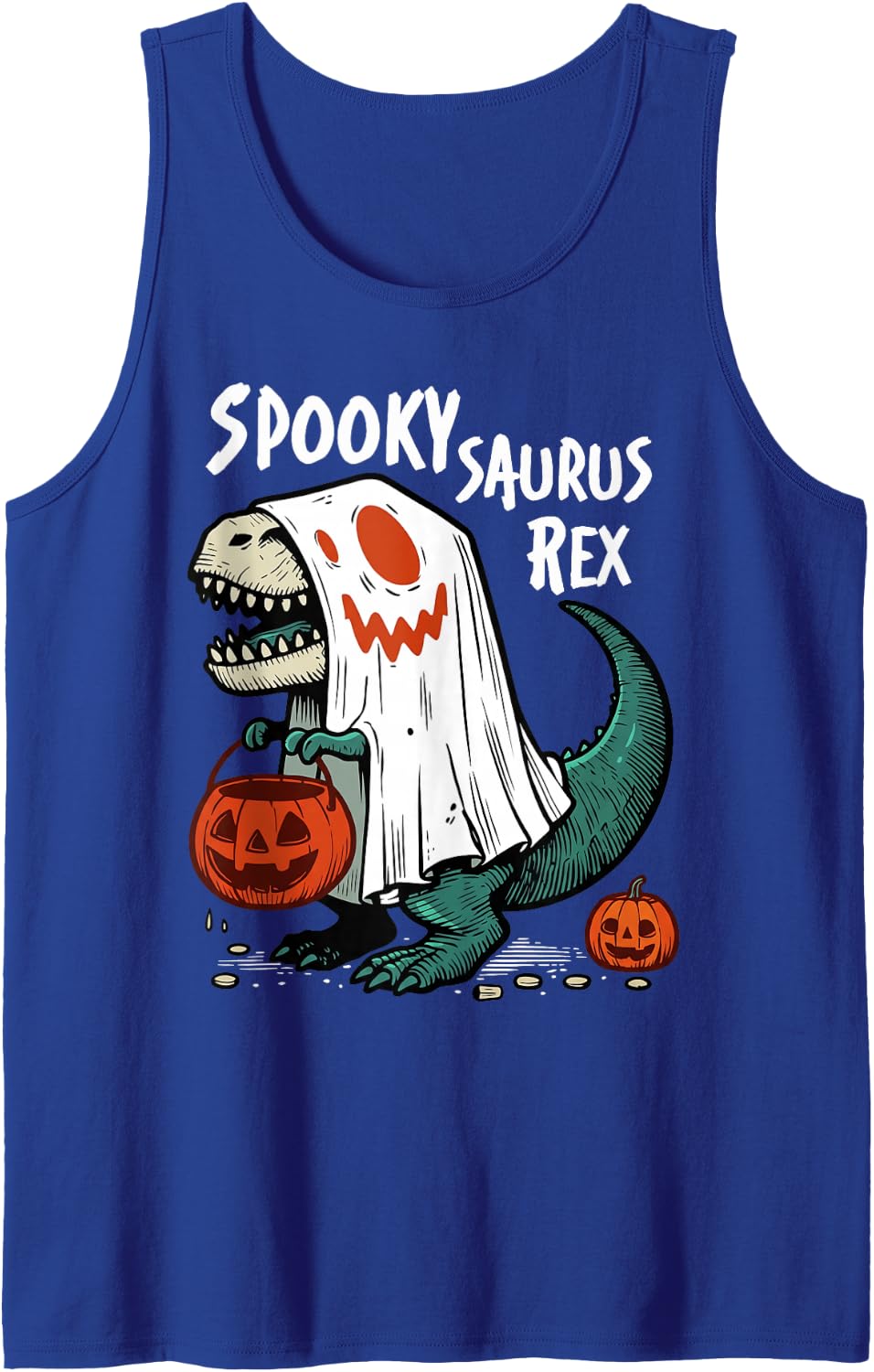 Spooky Dinosaur Halloween T-Rex Dinosaur Spookysaurus Rex Sleeveless Tank Top - Royal Blue