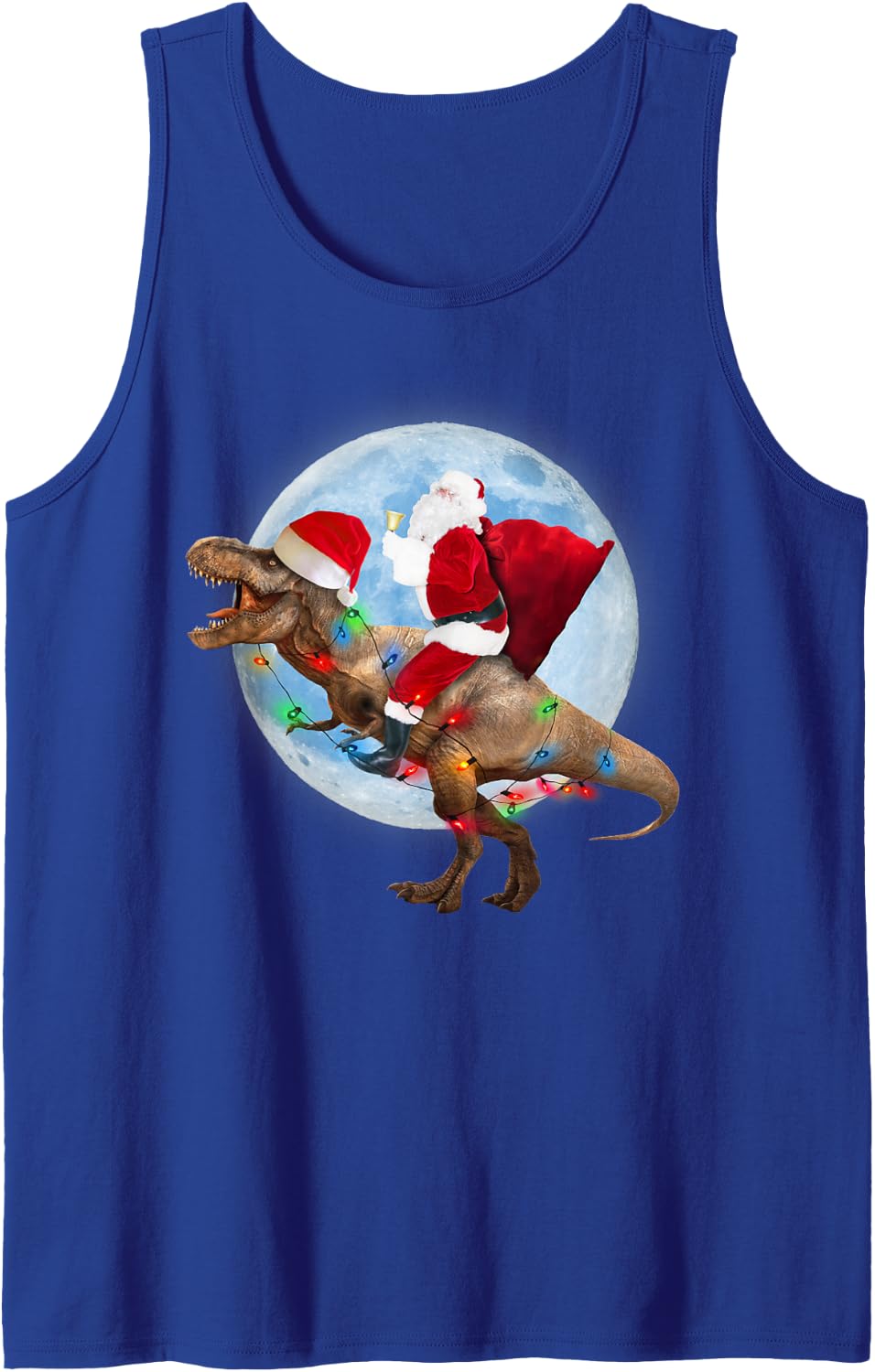 Santa Riding Dinosaur T Rex Moon Funny Christmas Xmas Sleeveless Tank Top - Royal Blue