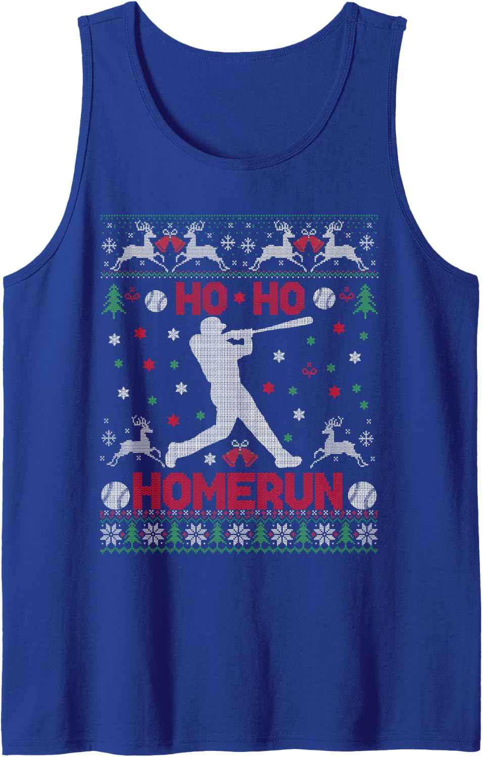 Baseball Softball Ho Ho Homerun Ugly Christmas Sweater Party Sleeveless Tank Top - Royal Blue