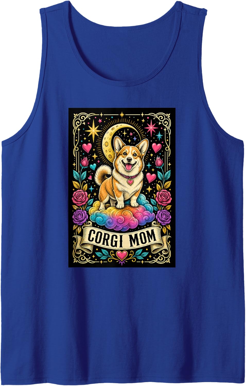 Corgi Mom Moon Rainbow Tarot Card Dog Lover Sleeveless Tank Top - Royal Blue