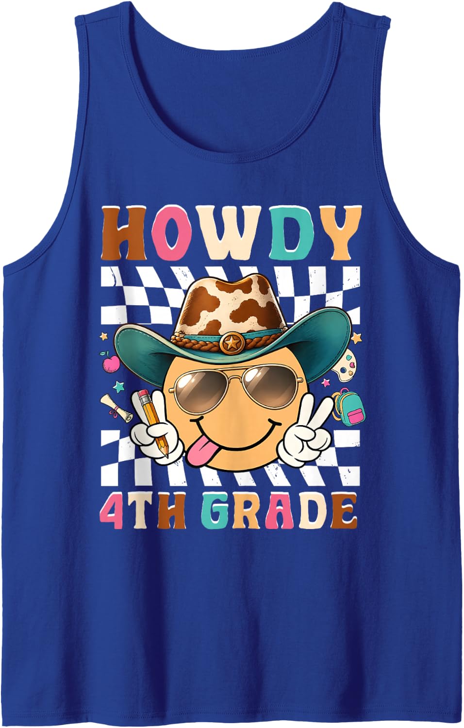 Howdy Fourth Grade Western Back to School Boy Girl Teacher Sleeveless Tank Top - Royal Blue
