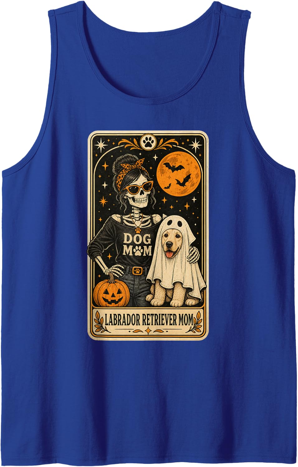Labrador Retriever Mom Halloween Skeleton Dog Mom Tarot Card Sleeveless Tank Top - Royal Blue
