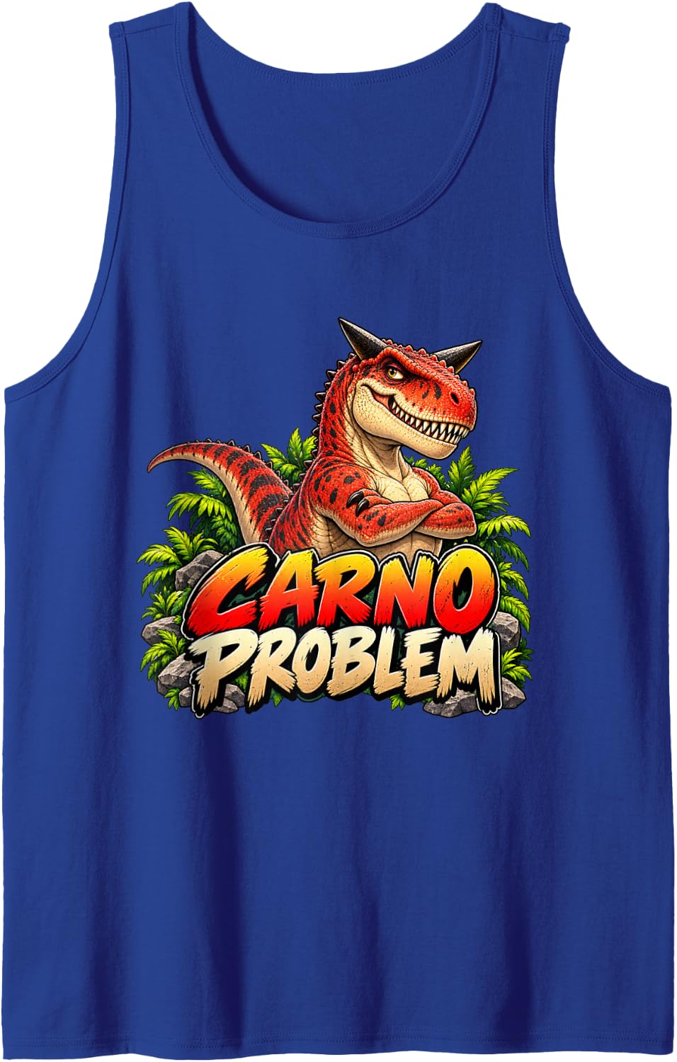 Carno Problem Funny Carnotaurus Dinosaur Pun Sleeveless Tank Top - Royal Blue