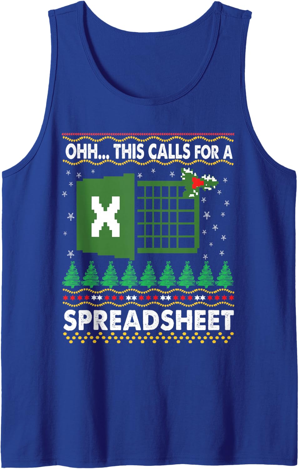 This Calls for a Spreadsheet Ugly Office Christmas Sweater Sleeveless Tank Top - Royal Blue