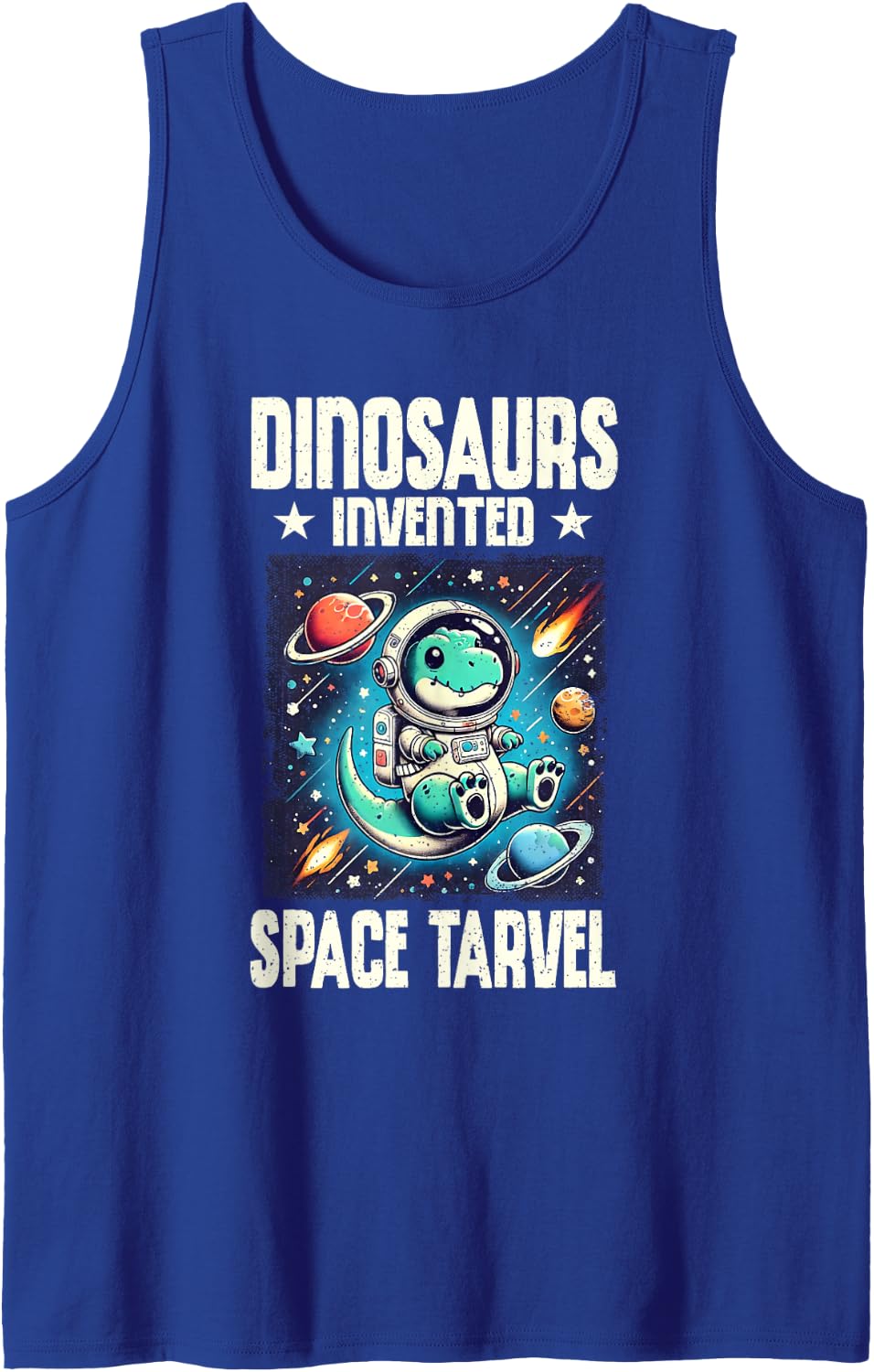 Dinosaurs Invented Space Travel Humor Sleeveless Tank Top - Royal Blue