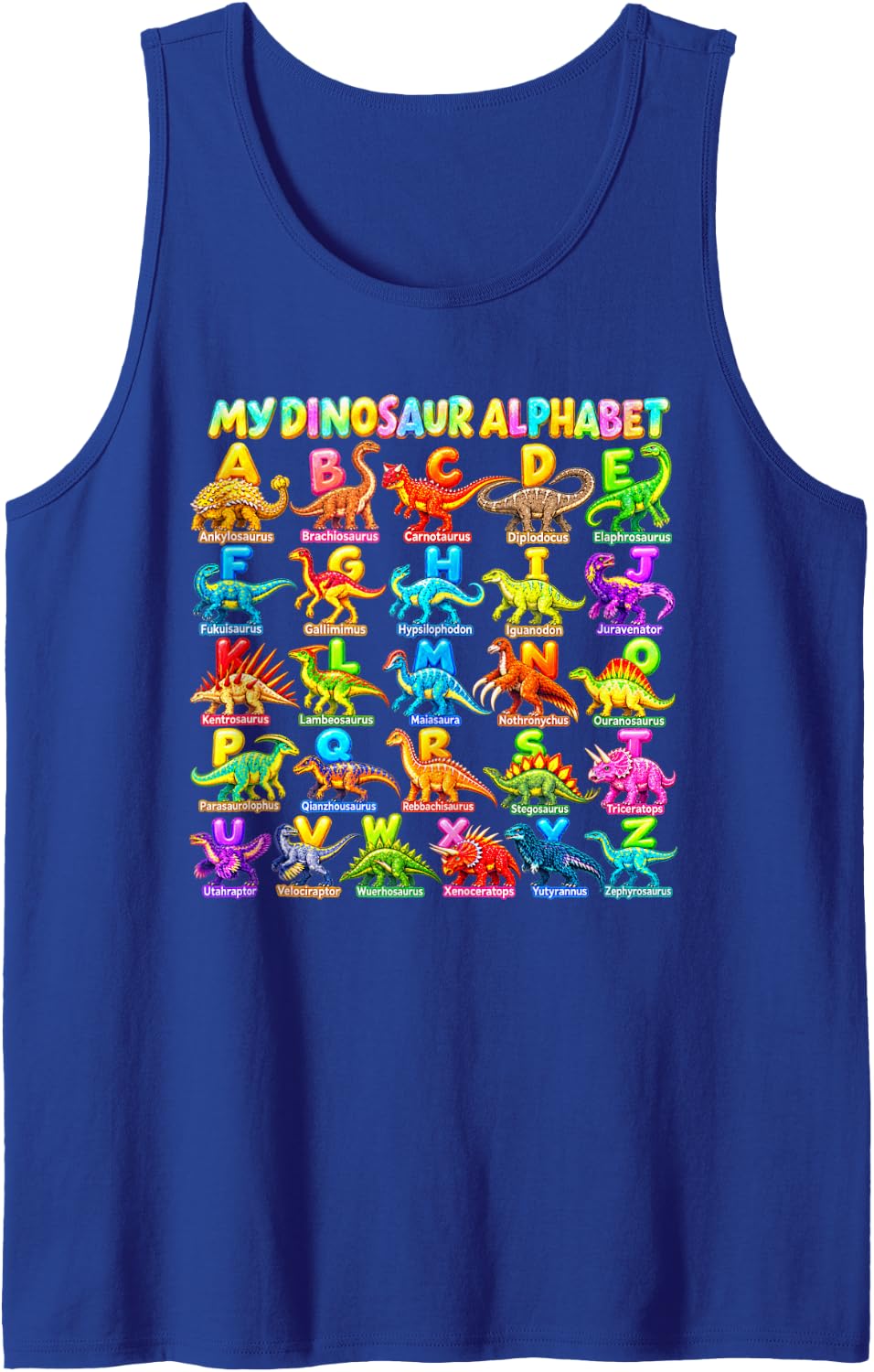 My Illustrated Dino Study ABC Dinosaur Alphabet Sleeveless Tank Top - Royal Blue