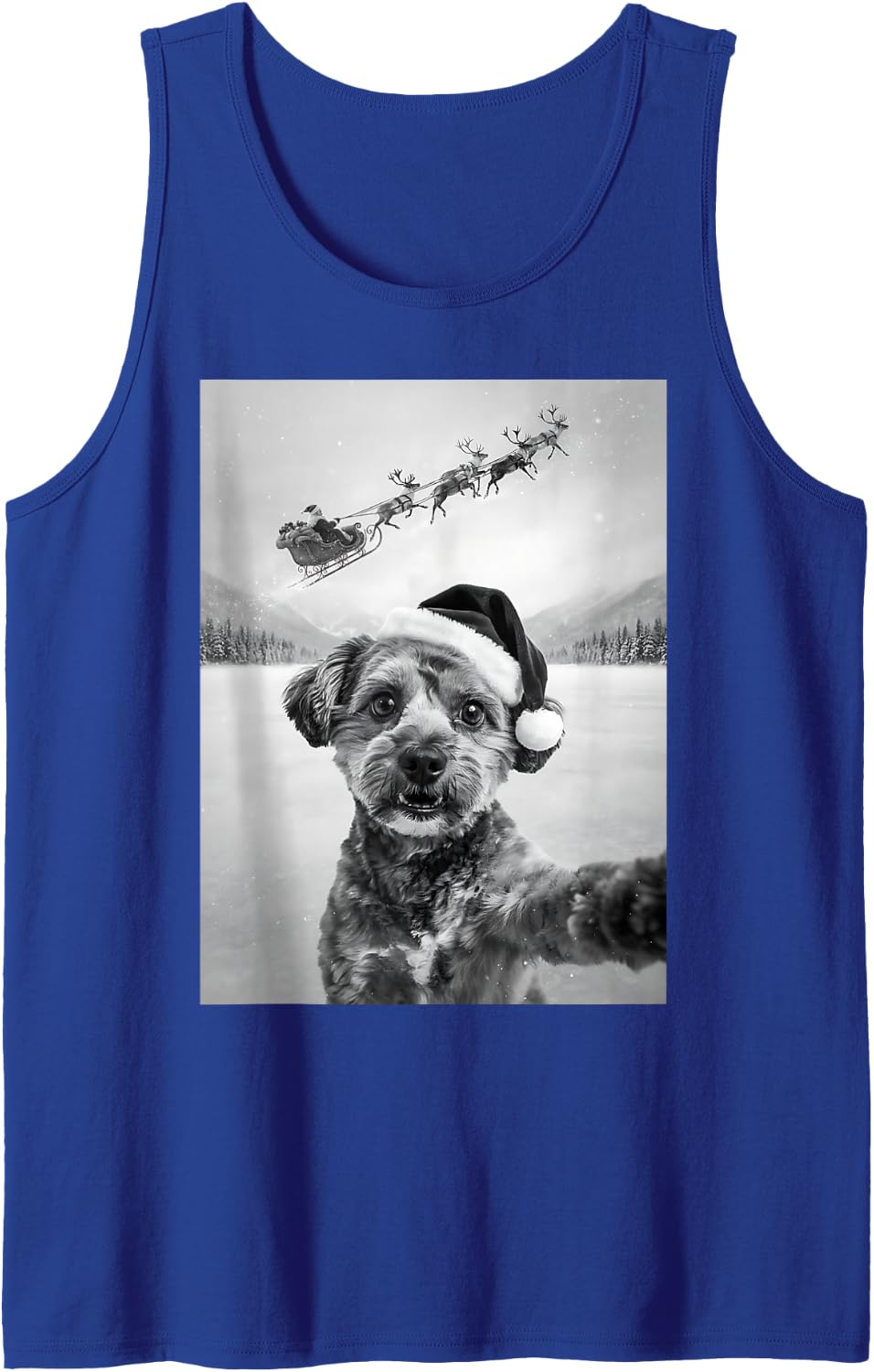 Funny Yorkipoo Christmas Selfie Santa Sleigh Dog Lover Sleeveless Tank Top - Royal Blue