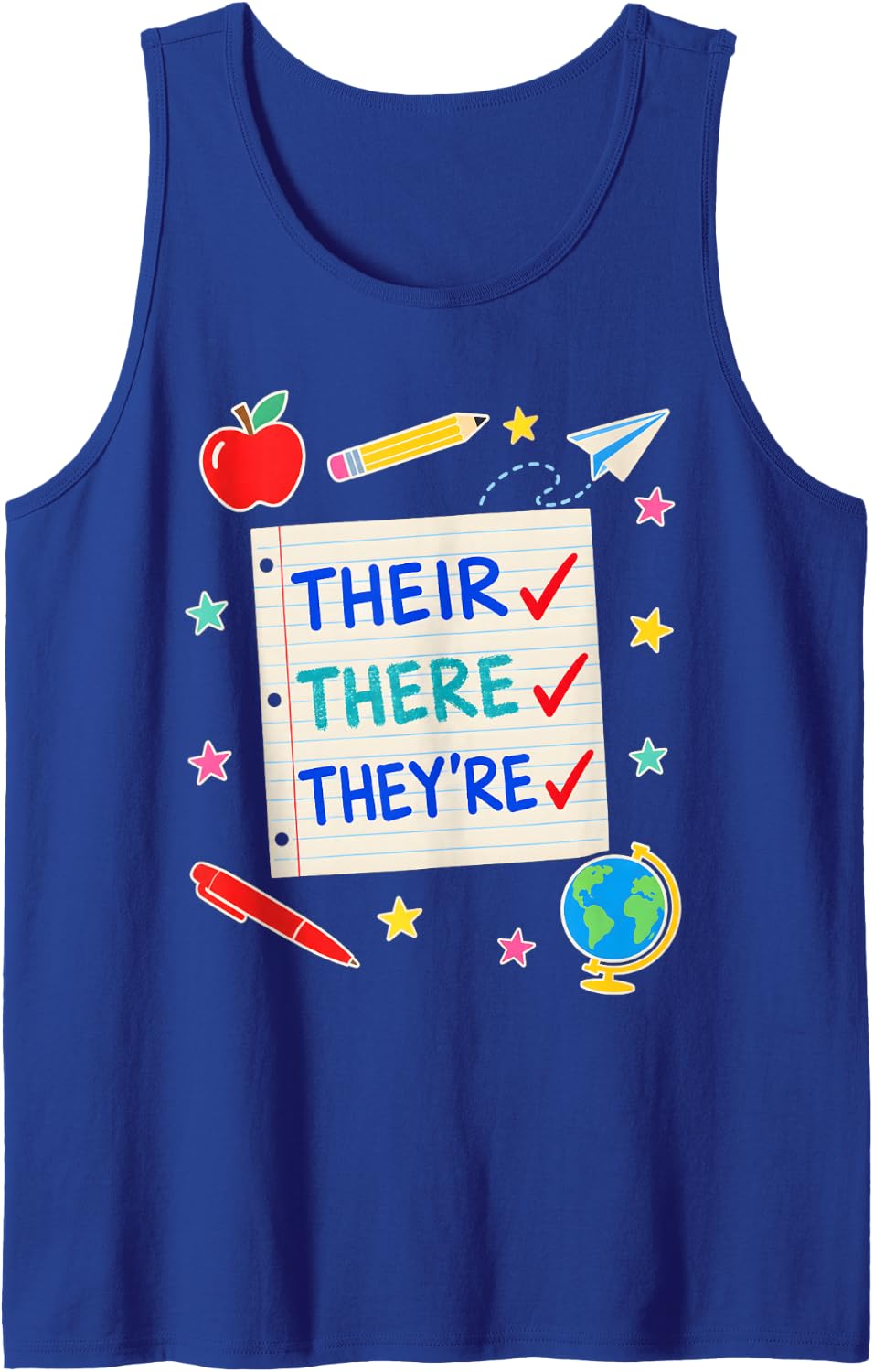 Their There They're ELA Teacher Grammar Sleeveless Tank Top - Royal Blue