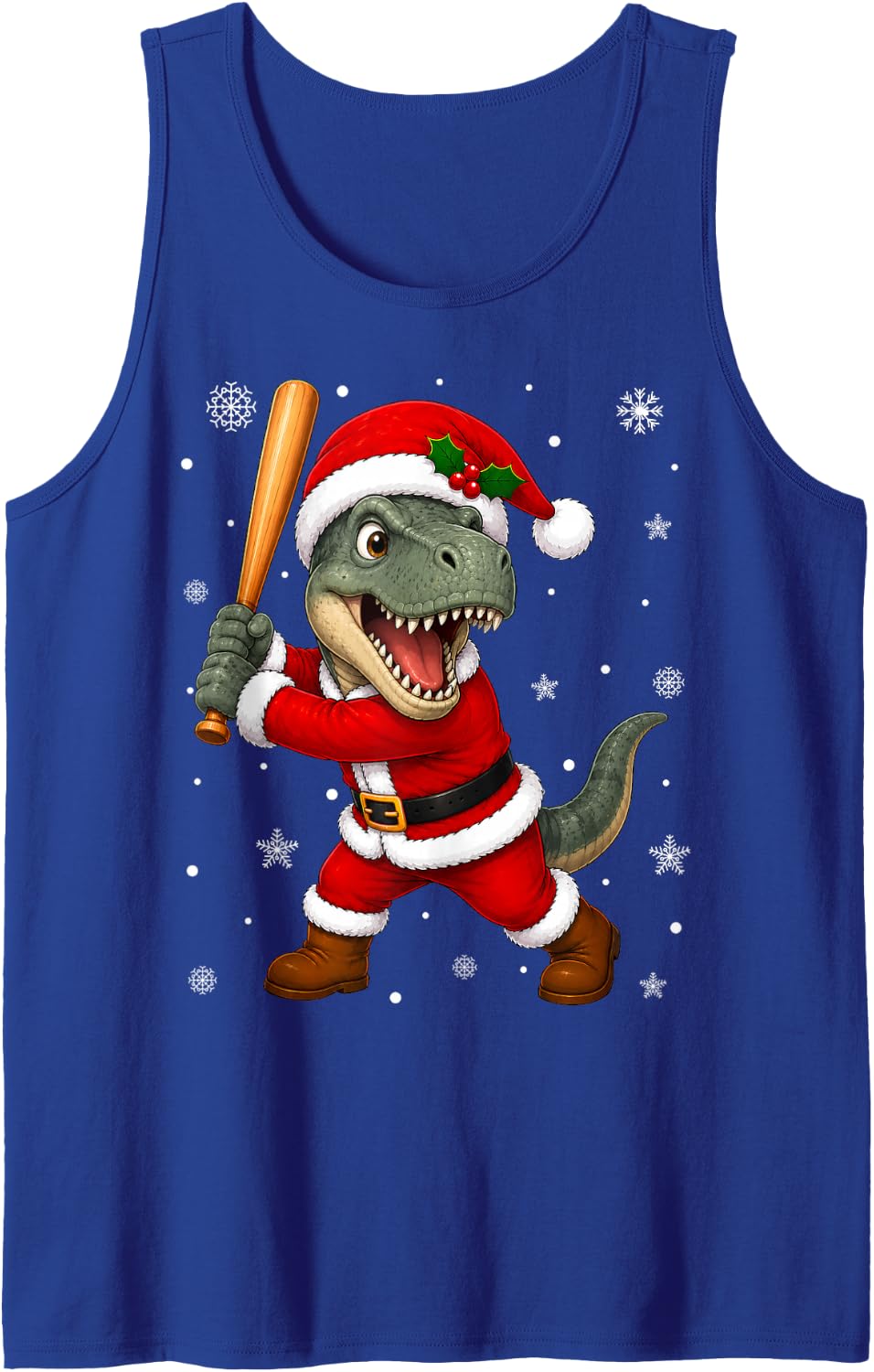 Cute Festive Baseball Christmas Dinosaur Sleeveless Tank Top - Royal Blue