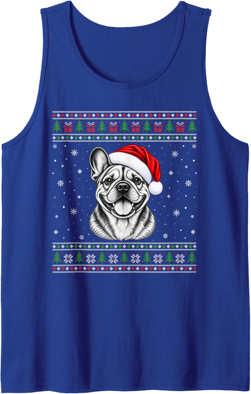 French Bulldog Ugly Christmas Sweater Santa Hat Xmas Dog Sleeveless Tank Top - Royal Blue