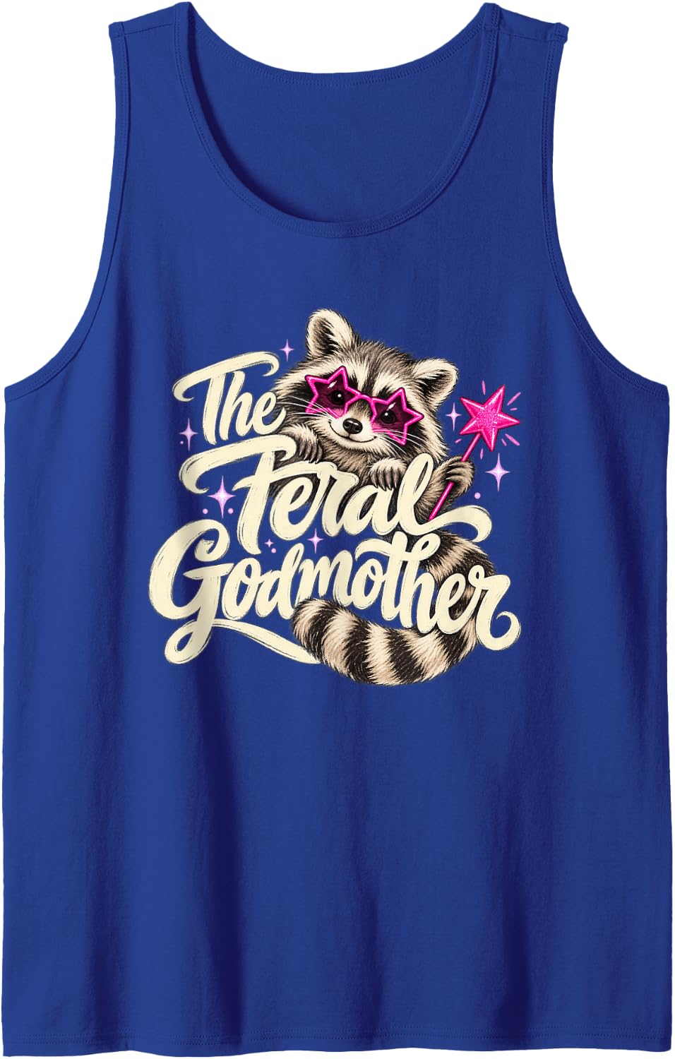 Star Wand Raccoon The Feral Godmother Sleeveless Tank Top - Royal Blue