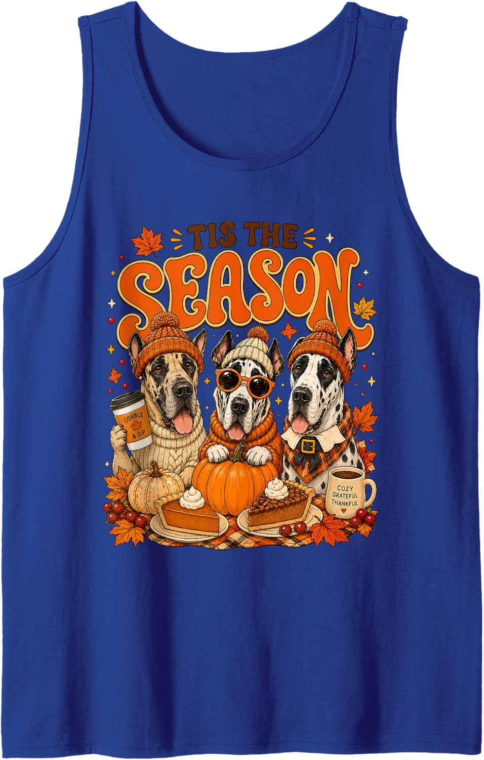 Tis The Season Thanksgiving Great Dane Pumpkin Costume Tank Top - Royal Blue