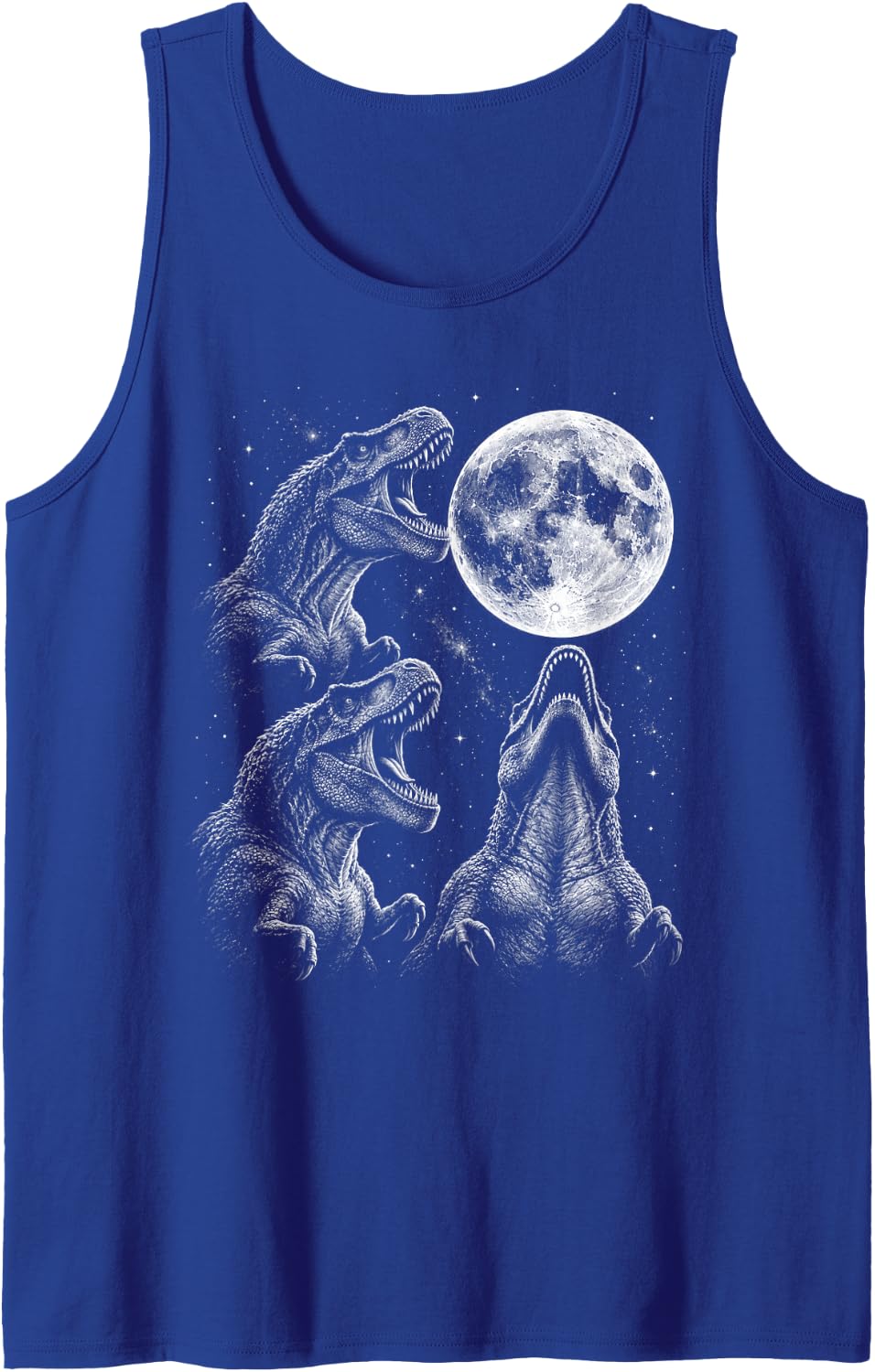 T Rex Dinosaur Trio Howling at Full Moon Retro Parody Meme Sleeveless Tank Top - Royal Blue