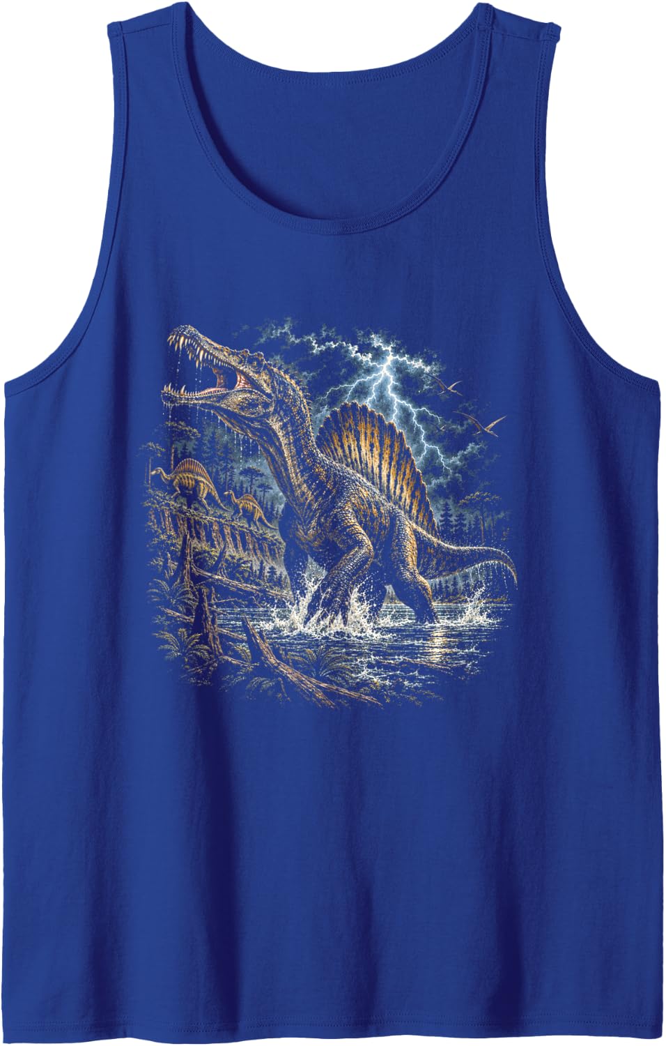 Spinosaurus Dinosaur Storm Prehistoric Wildlife Art Sleeveless Tank Top - Royal Blue