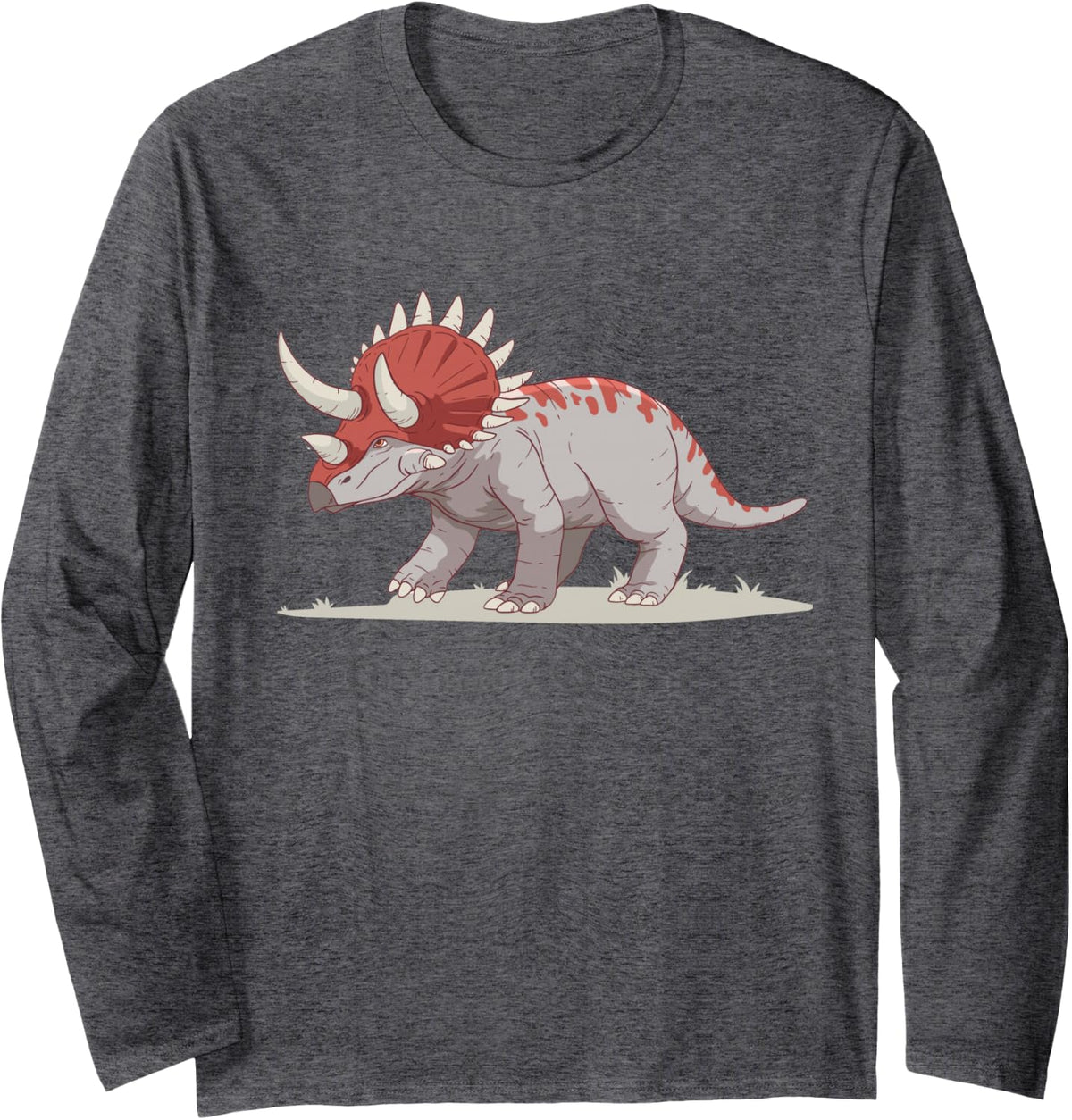 Triceratops Dinosaur Dino Lover Gift Long Sleeve T-Shirt - Adult Unisex Dark Heather Grey