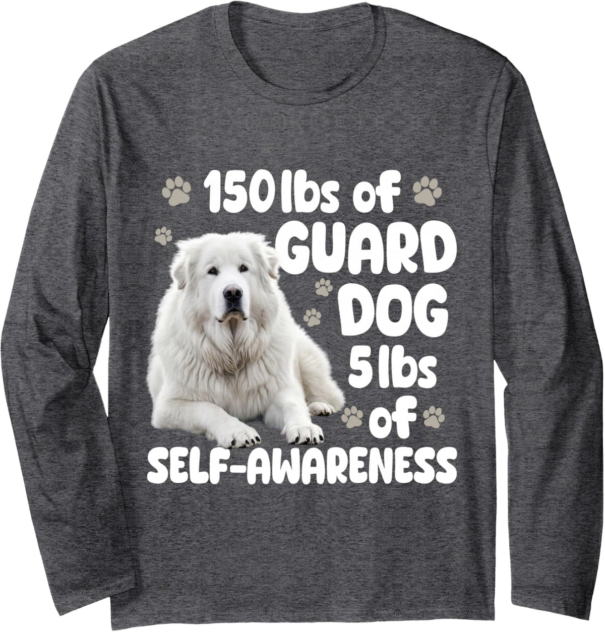 Great Pyrenees Big Fluffy Dog Long Sleeve T-Shirt - Adult Unisex Dark Heather Grey