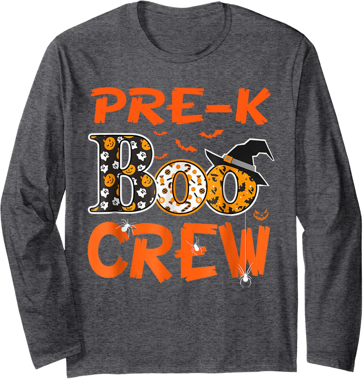 Pre-K Boo Crew Teacher Student Funny Halloween Long Sleeve T-Shirt - Adult Unisex Dark Heather Grey