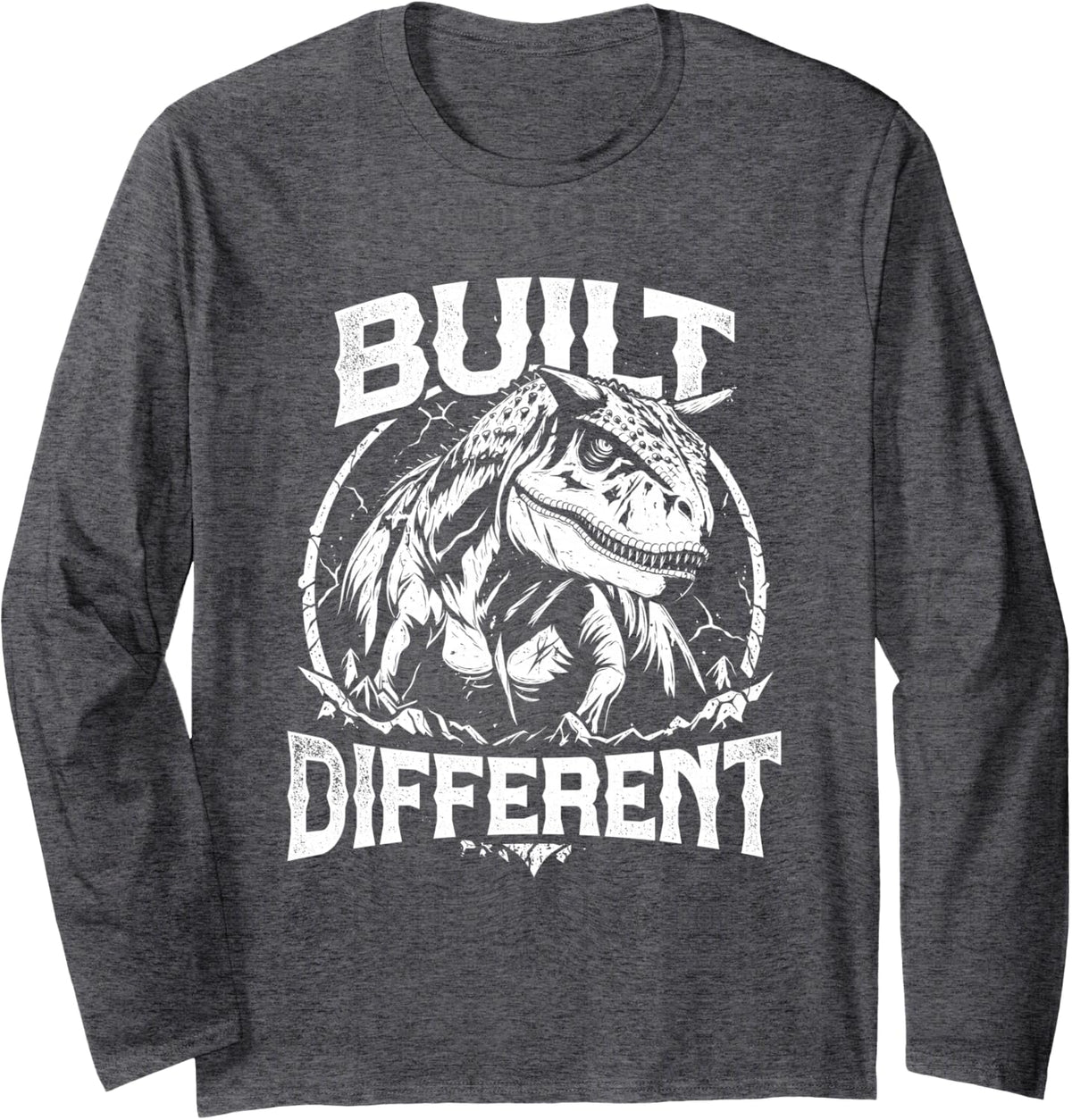 Carnotaurus Built Dino Different Vintage Dinosaur Lover Long Sleeve T-Shirt - Adult Unisex Dark Heather Grey