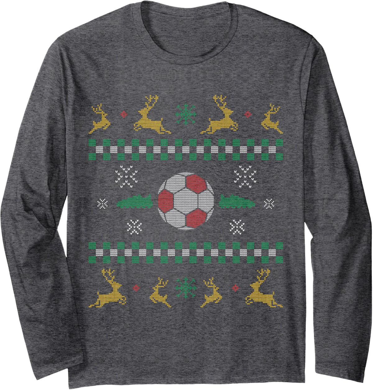 Football Ugly Christmas Sweater Soccer Player Fan Trainer Long Sleeve T-Shirt - Adult Unisex Dark Heather Grey
