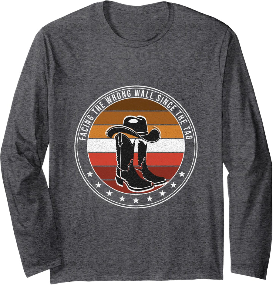Line Dancing - Facing The Wrong Wall Since The Tag Long Sleeve T-Shirt - Adult Unisex Dark Heather Grey