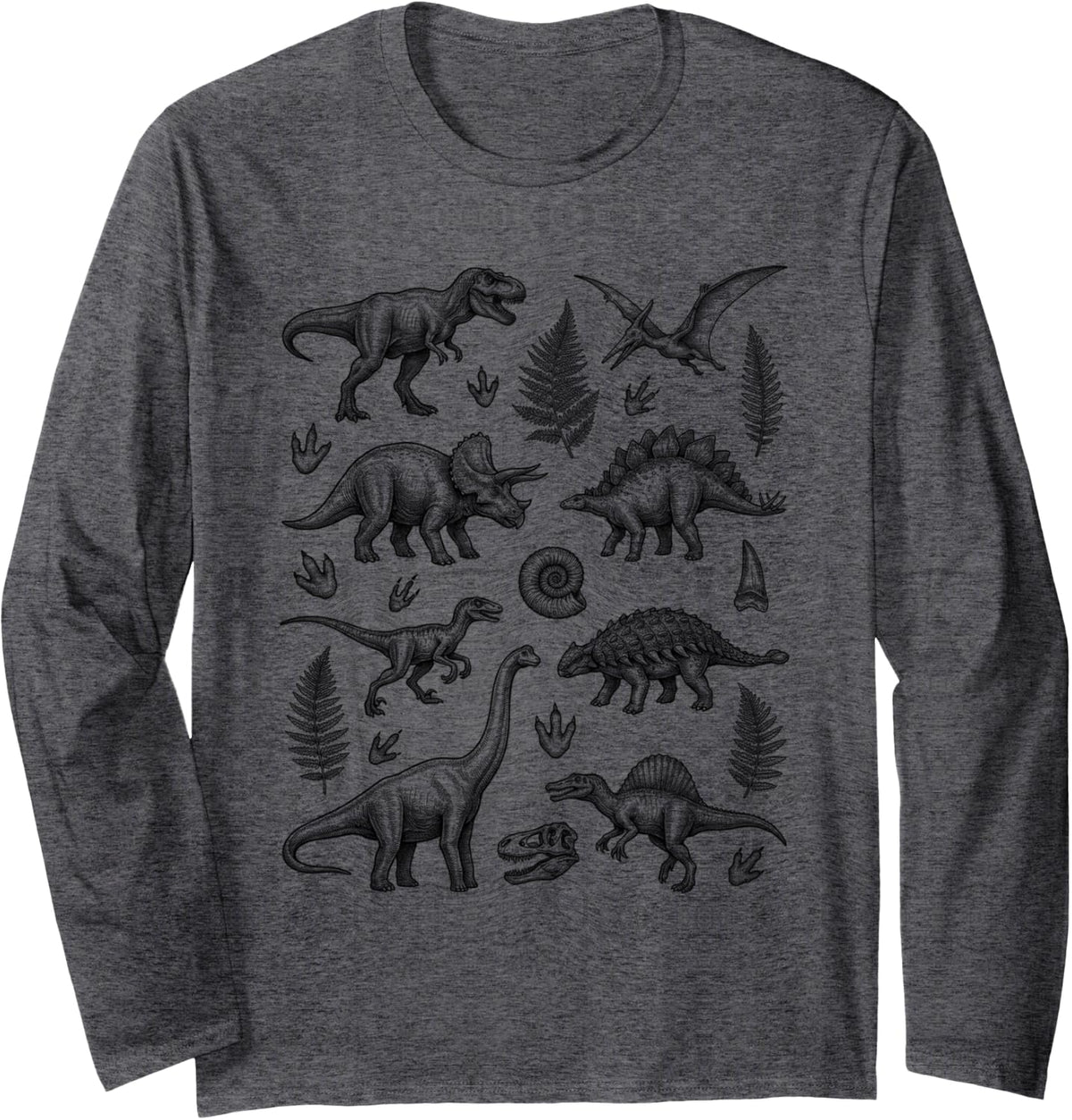 Prehistoric Dinosaur Fossils Paleontology Lover for Men Long Sleeve T-Shirt - Adult Unisex Dark Heather Grey