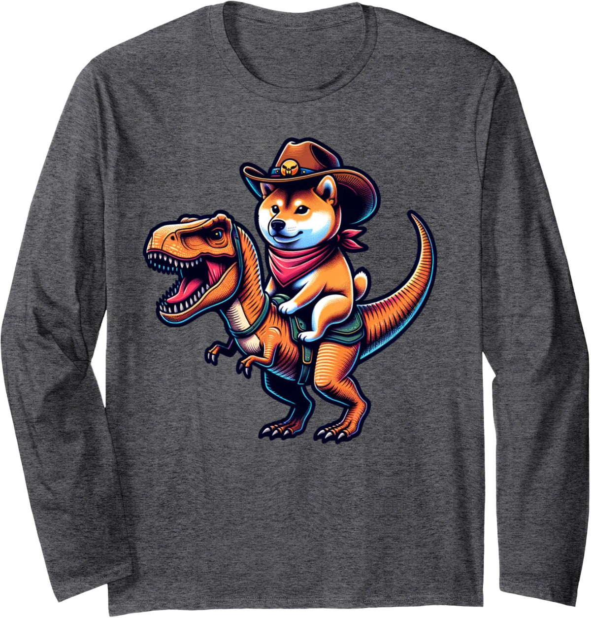 Funny Shiba Inu Long Sleeve T-Shirt - Adult Unisex Dark Heather Grey
