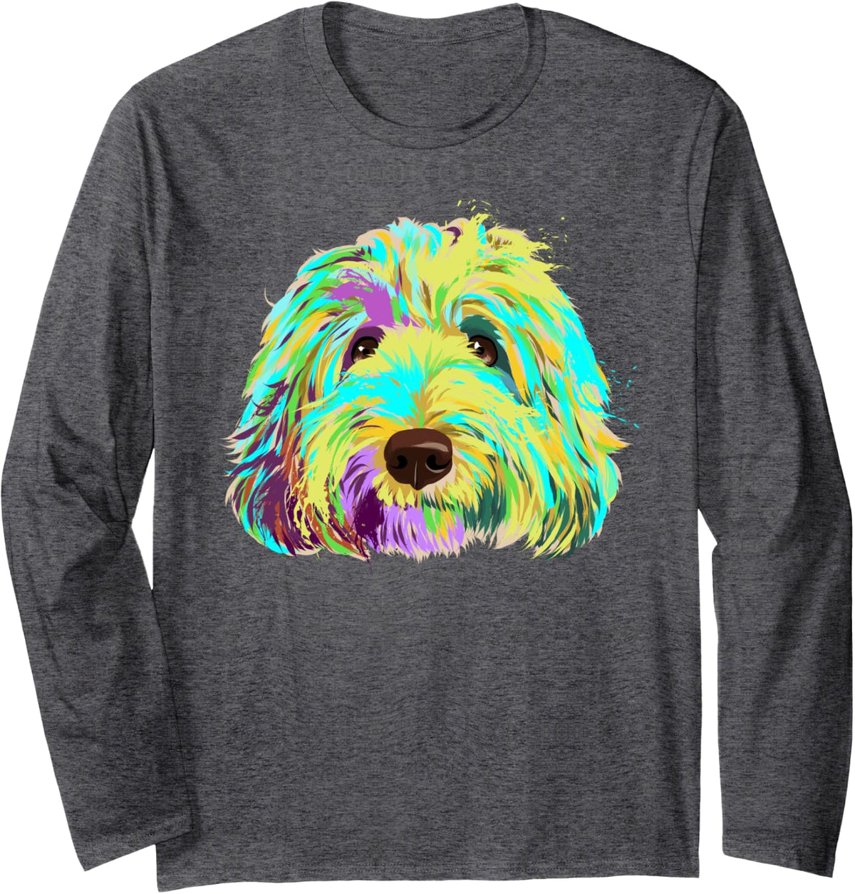 Dog Colourful Labradoodle Long Sleeve T-Shirt - Adult Unisex Dark Heather Grey