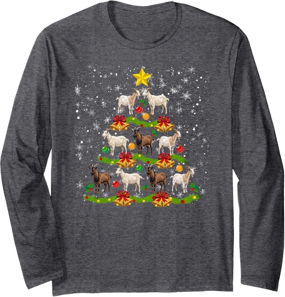Goats Christmas Tree Goat Xmas Party Long Sleeve T-Shirt - Adult Unisex Dark Heather Grey